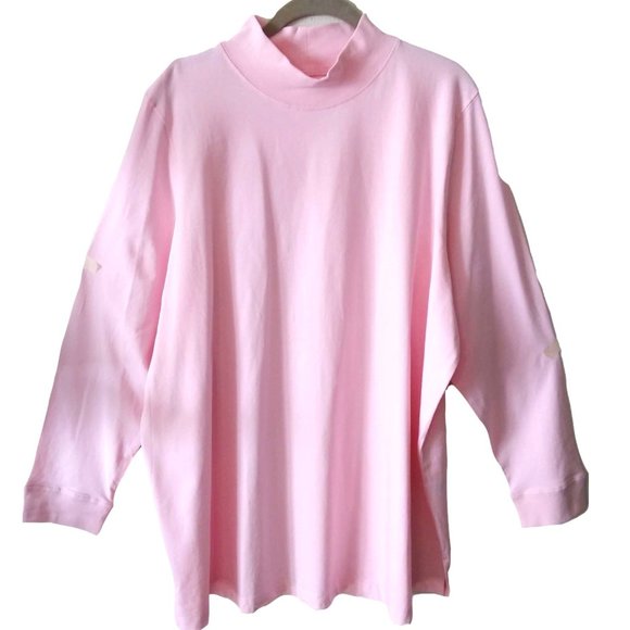 WOMAN WITHIN Mock-Neck Tee Long Sleeve Slit Hem Pink Size 1X (22/24)